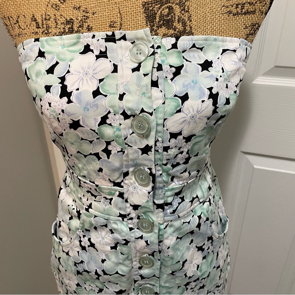 Strapless Floral Button Up Dress